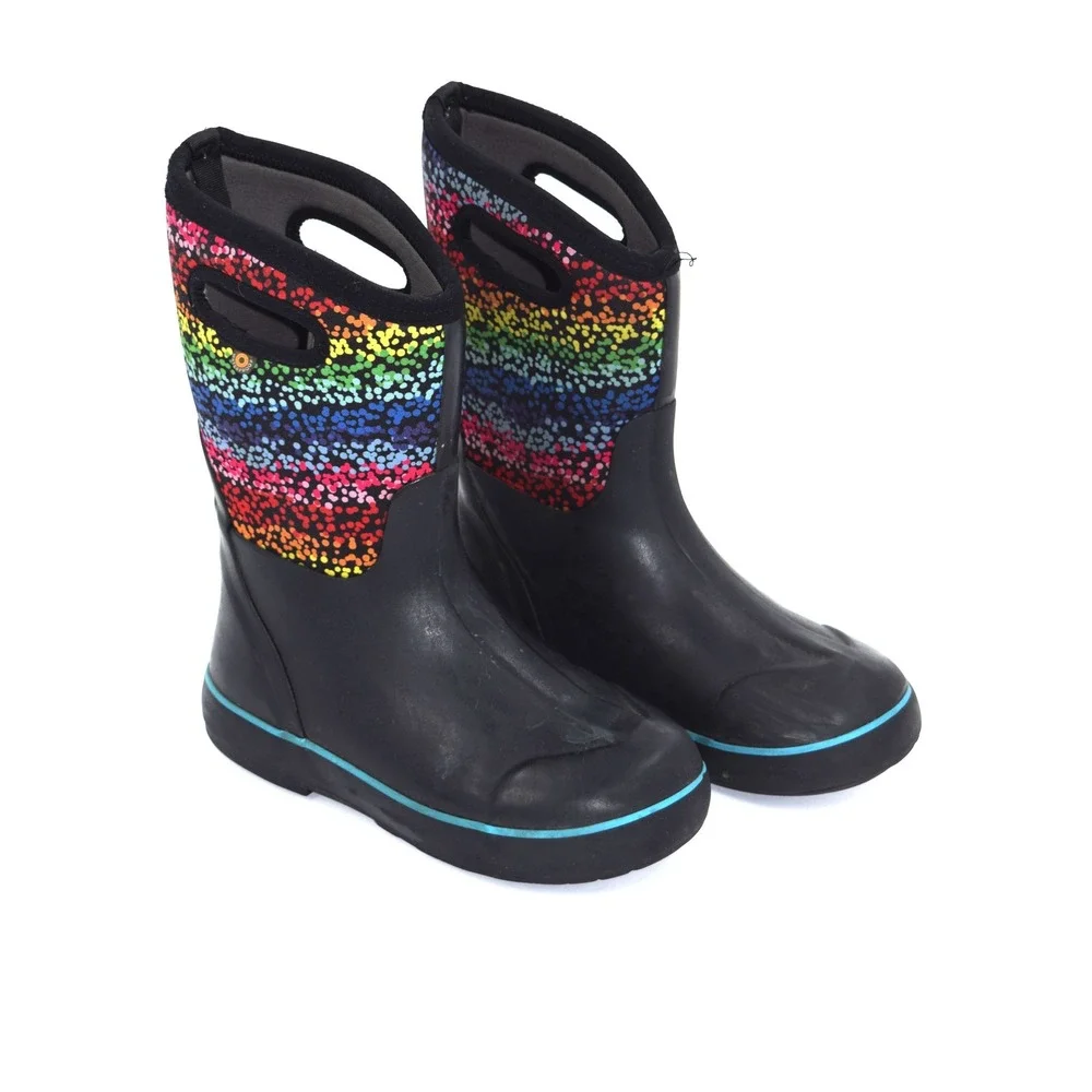 Bogs Youth Waterproof Boots Rainbow Print Black Rubber‎ Pull On Kids Size 5 US